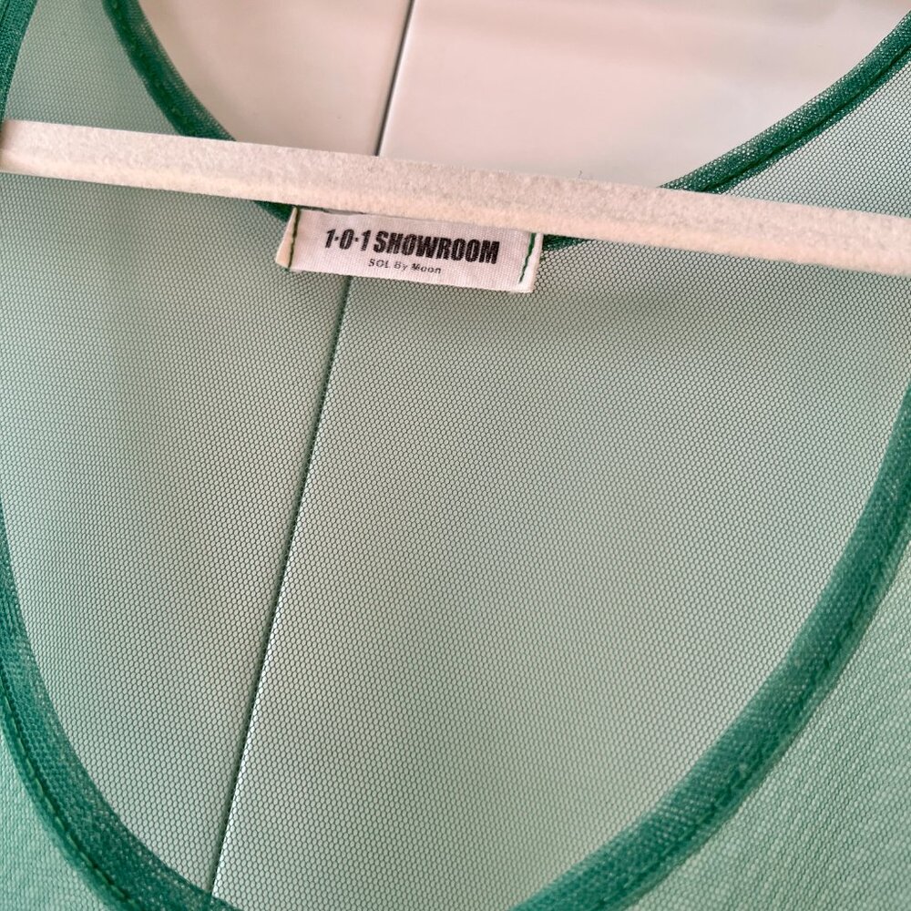 Green Tulle Mesh Sleeveless Midi Dress Sz Small - Picture 3 of 4